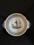 Antique Henriot Quimper Faience Lugged Bowl/ Porringer With Breton Woman. Fixed Price $18.50.
