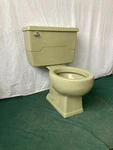 Vintage Avocado Green Porcelain Toilet Old Kohler Bathroom Round Bowl 224-26E. Fixed Price $1195.00.