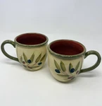 2 Clay Art Antique Olive Coffee Mugs Large 16OZ Hand Painted Ceramic Cups. Fixed Price $16.95.