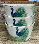 222 Fifth Lakshmi Peacock Appetizer Dessert Bowls Set 3. Fixed Price $17.95.