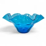 Vintage Blenko Glass #3715 Ruffled Bowl Turquoise Blue Signed. Fixed Price $50.00.