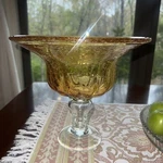 Artland Iris Amber Bubble Hand Blown Glass Serving Footed Bowl Vintage Christmas. Fixed Price $22.00.
