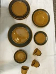 Vintage Sears Harmony House Ironstone Aurora Retired Pat Retro Set 15 Pcs. Gold. Fixed Price $49.25.