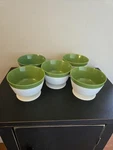 5 1960/70'S Thermo-temp Raffiaware Pedestal Dessert Ice Cream Bowls Green Vtg. Fixed Price $20.00.