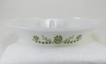 Vintage 1960S Jeannette Glasbake Milk Glass Oval Divided Dish, Green Daisy J2352. Fixed Price $14.99.