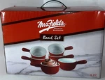 Mrs Fields Premium Bakeware Set Of 6 Soup Red/white W/handles. Fixed Price $22.41.