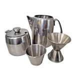 Vintage Sunnex 18-8 Tea Set Stainless Steel Pot Creamer Sugar Bowl Bar Ware. Fixed Price $18.99.