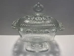 Vintage Indiana Glass Ribbed Footed Candy Dish With Ornate Lace Edge Lid. Fixed Price $11.95.