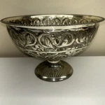 Vintage Silvertone Decorative Embossed Pedestal Bowl Sas Living India 6.5 X10.5. Fixed Price $35.00.