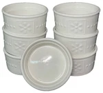 Set Of 7 Totally Today Dessert Fruit Bowls 3 1/2" Size White Embossed Dot Design. Fixed Price $30.00.