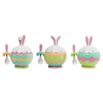 Set Of 3 Transpac Dolomite Easter Dottie Bunny Bowl W/spoon & Lid, 5"X6.75"X8"H. Fixed Price $43.99.
