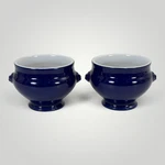 Emile Henry Lion Head French Onion Soup Bowls Set Of 2 Blue Stoneware France. Fixed Price $39.95.