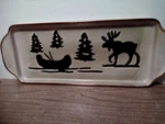 Woodland Home Studio 18 Stoneware Serving Tray Outdoor Themed Moose Trees Canoe. Fixed Price $12.99.