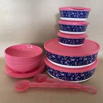 Tupperware Falling For Floral Serving Collection 14 Piece Set Pink Bowls Plates. Fixed Price $59.95.