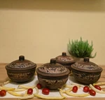 Baking Clay Pot Stoneware Cookware Ceramic Soup Bowl Dishes Set Of 4. Fixed Price $150.00.