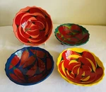 4 Salsa Bowls Clay Pottery Mexican Folk Art Hand Painted 3 Footed 5" Signed. Fixed Price $16.00.