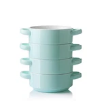 4 Pack Ceramic Soup Bowls With Double Handles 20 Oz Stacked Crock Turquoise. Fixed Price $47.93.