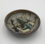 Signed Glazed Artisan Pottery Bowl 7 Diameter Brown, Cream & Emerald Green. Fixed Price $13.95.