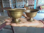 2 Pc Old Brass Handcrafted Inlay Engraved Fine Ice Cream Bowls. Fixed Price $50.00.