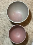 Vtg Boonton Mixing Bowls Raspberry Confetti Thumbprint 511C-4Q & 511A-2Q. Fixed Price $38.99.