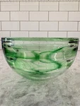 Kosta Boda Atoll (?) Bowl Green Swirl Art Glass Dish Sweden 7" Diameter Large. Fixed Price $79.00.