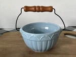 Vintage 2001 Special Place Dessert Bowl Wire Handle Wood Grip Blue Embossed 5. Fixed Price $9.50.