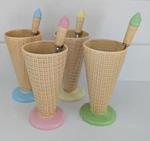 Vintage Waffle Ice Cream Cone Parfait Cups Ceramic Glass & Matching Spoons Set 4. Fixed Price $59.95.