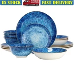 Oceanus 16 Piece Porcelain Dinnerware Set Double Bowl Plates Service 4. Fixed Price $83.99.