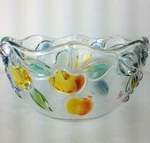Mikasa Golden Harvest Clear Glass Hostess Bowl Embossed Colored 3D Fruit 8.5. Fixed Price $18.50.