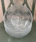 Kig Indonesia Pressed Clear Glass Salad Bowls Poppy Hibiscus Flower Design Set 4. Fixed Price $20.00.
