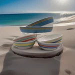 Dansk Serving Bowl Set Melamine Multicolor Stripes Design Denmark. Fixed Price $35.00.