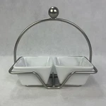 Pampered Chef Simple Additions Brushed Silvertone Small Caddy With 2 White Bowls. Fixed Price $19.99.
