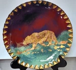 Vtg Reverse Painted Glass Dish With Gold Leaf. American Indian Signed. Fixed Price $35.00.