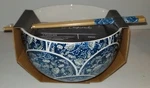 Core Kitchen 26 Oz Blue Abstract Ceramic Ramen Noodle Soup Bowl With Chopsticks. Fixed Price $20.00.