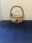 St. Nicholas Square Snow Valley 7" Round Handled Basket With Cardinals. Fixed Price $24.00.