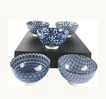 5 Japanese Porcelain Rice Bowls Gift Set Miso Soup Blue Made 4686. Fixed Price $50.00.