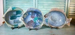 SET/3 Studio Art Pottery Fish Serving Bowls Hand Crafted Painted Signed Dr. Fixed Price $34.95.