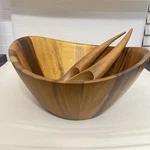 Nambe Gourmet Harmony 3 Piece 12 Wooden Salad Bowl With Spoons Set. Fixed Price $38.00.