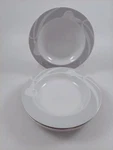 Set Of 4 Mikasa Classic Flair Gray Rimmed Soup Pasta Bowls Calla Lily LDB03. Fixed Price $42.95.