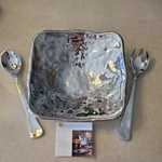 Beatriz Ball Soho Jena Medium Square Silver Bowl With Fork & Spoon. Fixed Price $100.00.