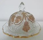Vtg Mosser Inverted Thistle Butter/cheese Dish W Lid Clear & Gold Pressed Glass. Fixed Price $22.99.