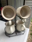 Stoneware Large Mugs With Metal Stand Oversized Soup Bowl. Fixed Price $19.99.