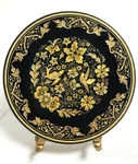 Vintage Etched Trinket Dish Damascene Toledo Spain 24K Footed Birds Flowers 5.5". Fixed Price $49.00.