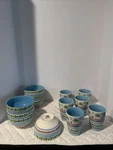 Euro Ceramica Turquoise And Green Patterned Bowls Mugs. Fixed Price $45.00.