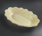 Vintage- 9.5" Long Large Oval Fluted Dish Jacquard Gold By Lenox. Fixed Price $20.00.