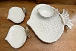 Mud Pie 4 Pc Ceramic Fish Serving Platter - 2 Sm Plates & Dip Bowl Coral Reef. Fixed Price $39.90.