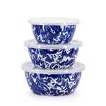 Golden Rabbit Enamelware Nesting Set Of - 3, 4 & 6 Cups, Cobalt Swirl. Fixed Price $68.09.
