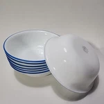 Set Of 7 Corelle Vitrelle Cereal Soup Bowls Bands Blue Rim 6-1/4. Fixed Price $34.99.