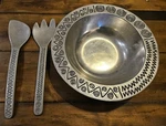 Wilton Armetale Pewter Reggae Salad Bowl And Utensils 3 Piece Set Unique.. Fixed Price $30.00.