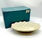 Lenox Jacquard Oval Serving Trinket Candy Dish White Gold Trim 9 1/2" 6". Fixed Price $14.95.
